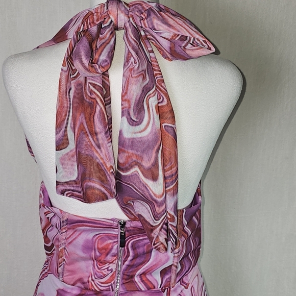 Bardot Retro Tie Dye Mesh Halter Neck Corset Dress SZ L - Picture 8 of 16